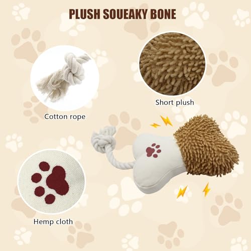 Juguete plush hueso para perro con chirriador doble y cuerda miniatura 3