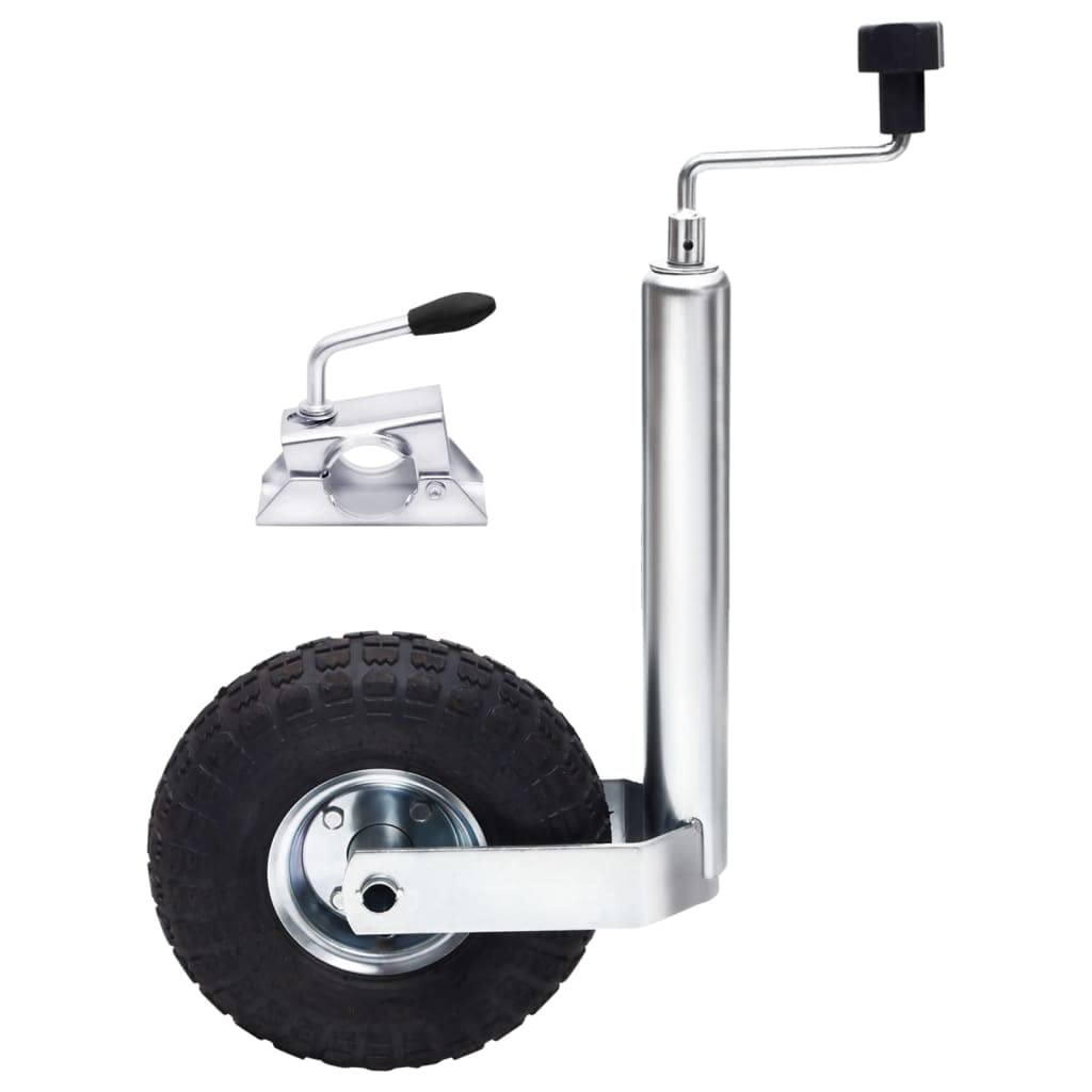 Stützrad für Anhänger mit Klemme 48 mm verzinkter Stahl, höhenverstellbar 59 bis 82 cm, 150 kg Tragkraft, 260 mm Gummirad, für Kupplung, Deichsel, Transportfahrzeug, Camping, Umzug