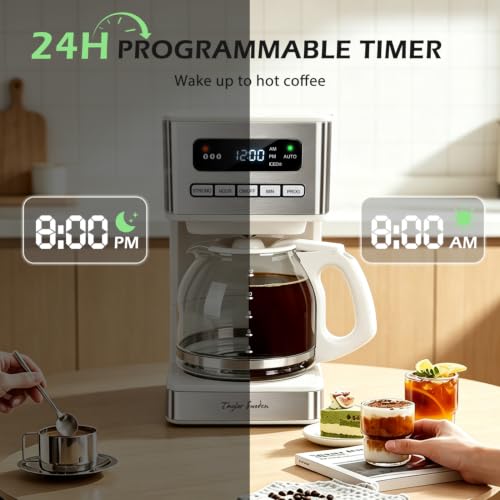 Image of Taylor Swoden Programmable Coffee Makers 12 Cup, White & Stainless Steel