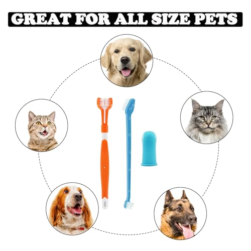 Zahnreinigungsset 2 Stück Dreifach Köpfe Hundezahnbürsten, 4 Finger Zahnbürste, 4 Doppelköpfige Zahnbürste, Zahnbürste für Hunde Kleine/Katze Mittelgroße und Große Haustiere