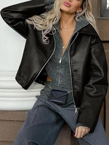 Cicy Bell Womens Faux Leather Bomber Jackets Cropped Motorcycle Casual Coats Fall Trendy Zip Up Outerwear3