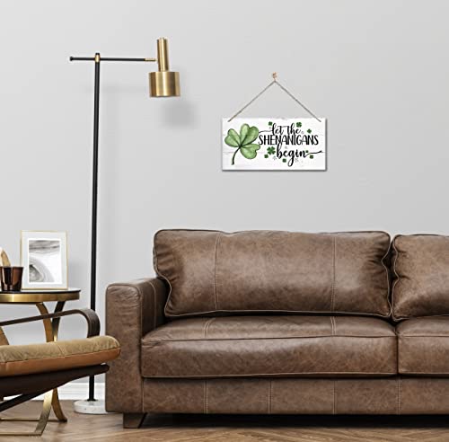 Hanging St. Patrick's Day Wooden Decor - 'Let the Shenanigans Begin' Wall Art, Home & Door Sign, Shamrock Theme