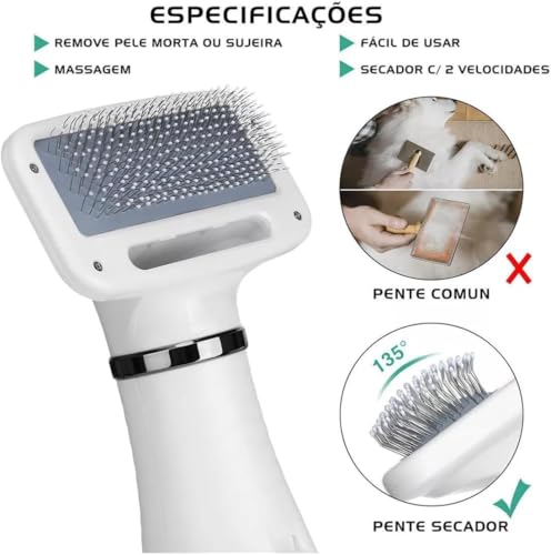 Escova Secadora de Pelo para Pet, Pente Profissional Portátil para Tosa