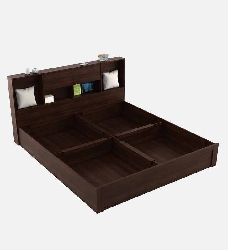 Image of Mintwud Pepperfry Engineered Wood King Size Bed with Box Storage | Wooden Double Bed Cot Palang Furniture with Headboard for Home Bedroom Living Room and Hotel - Walnut Finish