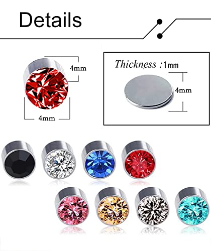 18 Pairs Magnetic stud Earrings Colors CZ Earrings Set Fake Earring Jewelry Clip on No Piercing Earrings Studs for Women Men 4MM 6MM2