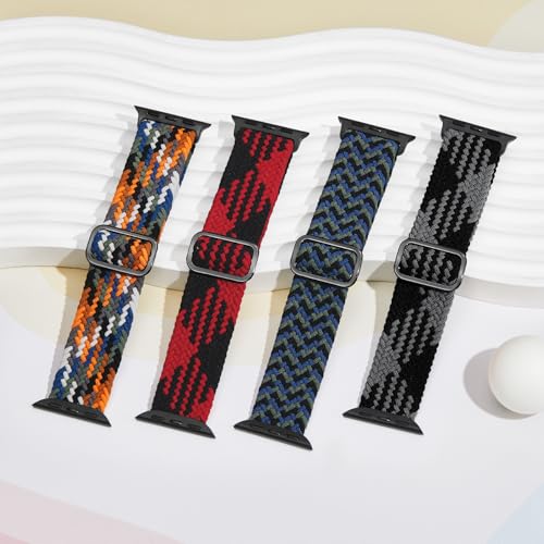 Image of 4 Pack Braided Stretchy Bands Compatible with Apple Watch 40mm 41mm 38mm 42mm 44mm 45mm 46mm 49mm Women Men, Breathable Nylon Elastic Daily Use Straps for iWatch Series 11 /10 9 8 7 6 5 4 3 SE /Ultra 2