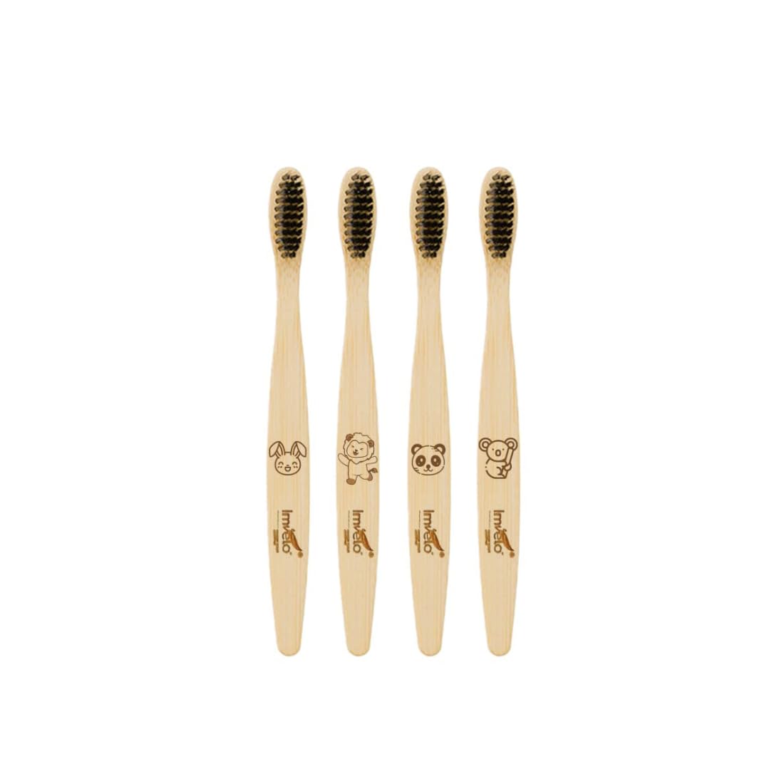 IMVELO GREEN YOUR HYGIENE Manual Bamboo Toothbrush | Charcoal Activated | Soft Bristles Brush Toothbrush | Natural & Ecofriendly Oral Care | Biodegradable Brush For Kids | Kids Tootbrush, Pack Of 4