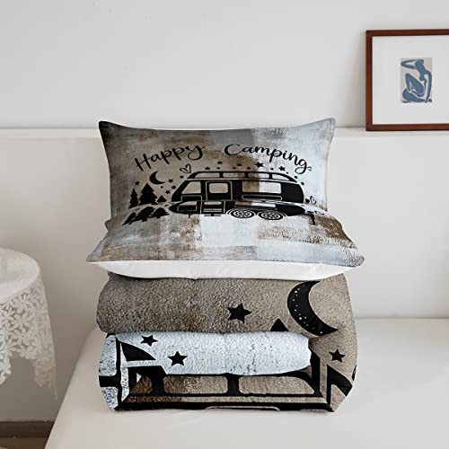 Camper Bedding Set King Size,Happy Camping Comforter Set All Season,Rv Inside Decor Duvet Bedding,Camper Accessories For Travel Trailers,Oil Painting Down Comforter With 2 Pillowcases Warm #TOP4