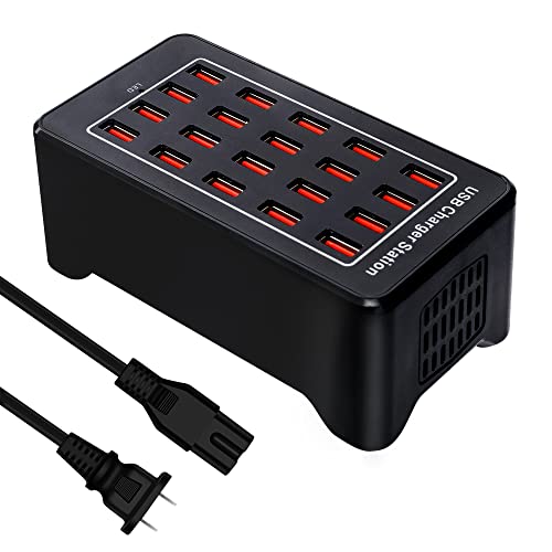 20-Port Desktop USB Charging Station - 100W Multi-Function Smart Charger for Smartphones, Tablets and More Devices