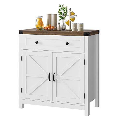Comparison: Best Color For A Kitchen With White Cabinets 11 HOSTACK Coffee Bar Cabinet, Kitchen Storage Cabinet, Modern Farmhouse Buffet Sideboard with Drawer and Adjustable Shelf, Barn Door Accent Cabinets for Kitchen, Dining Room, Entryway, White