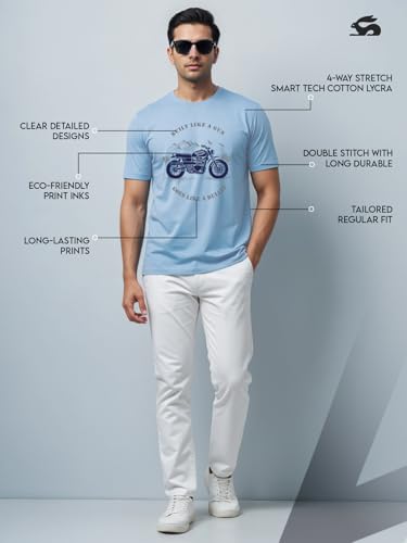 Image of ADRO Men's Royal Bike Design Printed 100% Cotton T-Shirt - Regular Fit, Printed T-Shirts for Men