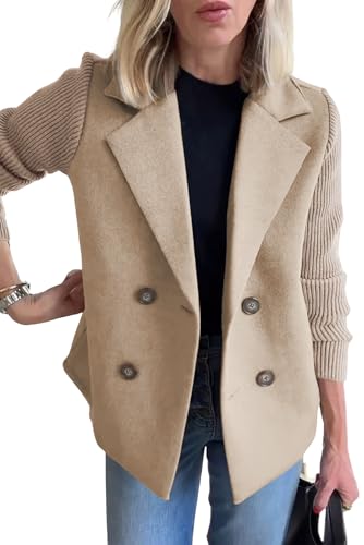 ebossy Women's Double Breasted Wool Pea Coat Notched...