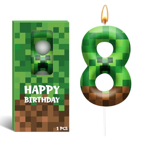Pixel Birthday Candle Number 8 Themed Cake Party Decor