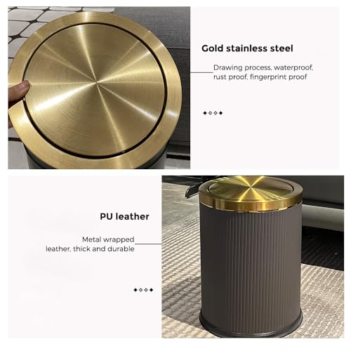 Image of 15L /4GAL Gold BedroomTrash can,Gold Bathroom Garbage can with lid，Small Trash Can with Flipping Lid, 4gallon,Garbage cans for Bedroom,Kitchen，Office,Hotel(15L-Gary)