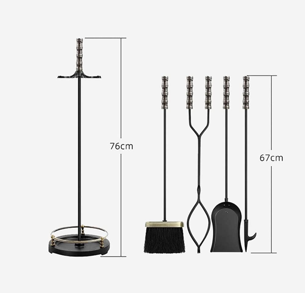 Wrought Iron Fireplace Tool Set with 5 Pieces Classic Antique Style Hearth Tool Kit for Indoor and Outdoor Fireplaces Silver and Black Alloy Fire Pit Tool Kit.