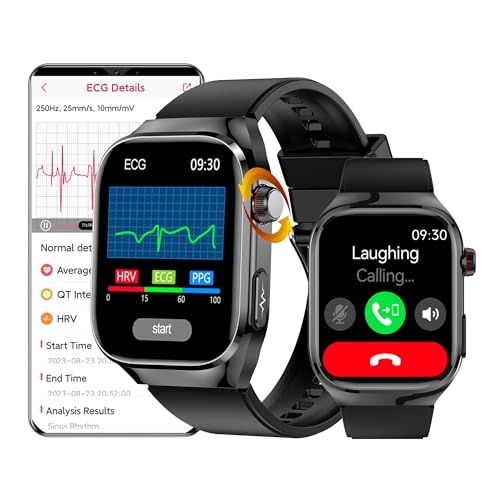 DigiKuber EKG Smartwatch mit Wähl/Anrufannahme, 2,04 Zoll AMOLED wasserdichte Smart Watch mit ECG, Blutdruck, SpO2, Herzfrequenz, Nachricht Anruferinnerung für Android iOS (Schwarz)