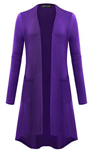Womens Plus Size Open Front Classic Lightweight High Low Drape Cardigan with Pockets 3X-Large Deep Purple