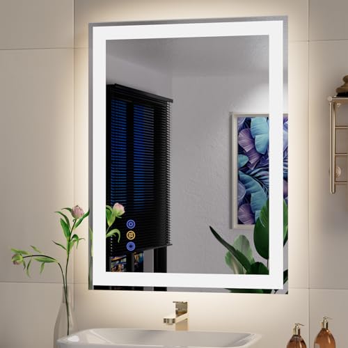 24″x 32″ LED Mirror for Bathroom, Front and Backlit Controlled Separately LED Smart Mirror, Wall LED Vanity Mirror with Lights, Stepless Dimmable, Anti Fog, Memory LED Bathroom Mirror(UL ETL)