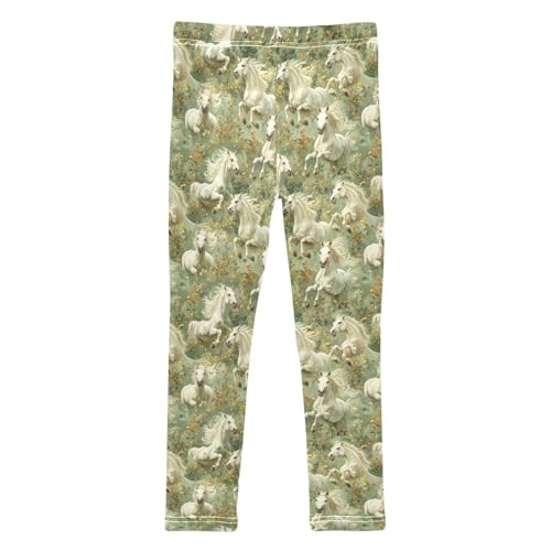 Girls Leggings Soft Toddler Ankle Length Bottoms Horses Floral Kids Dance Yoga Pants 4-10 Years2