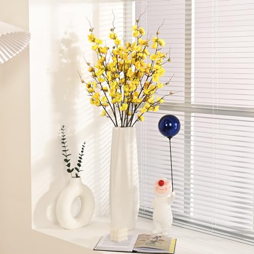 Waipfaru 4 Pcs Cherry Blossom Branches for Vases, 36'' Faux Cherry Blossom Tree Decor with Long Stems, Artificial Flowers for Spring Home Indoor Outdoor Decoration (Yellow)