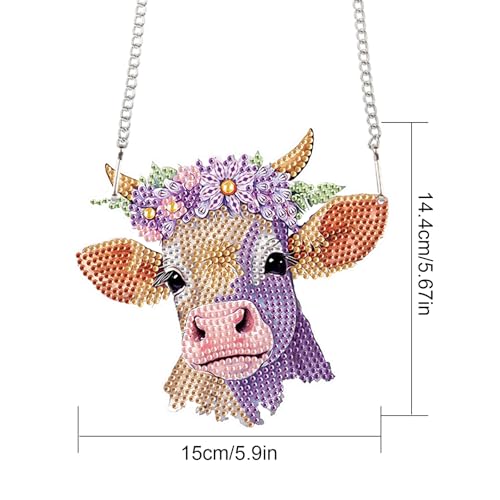 Image of Cow Head Diamond Painting Hanging Kit, 5D DIY Acrylic Pendant with Special Shaped Crystal Rhinestones, Animal Art Ornament for Wall, Door or Window Decoration, Handmade Craft Gift for Adults