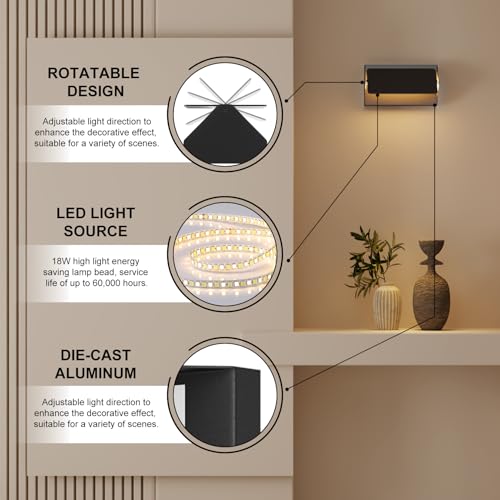 Aoceley 18W 5CCT Dimmable Led Wall Sconces Aluminum,Indoor,2-Pack,Black by Aoceley - Used condition - Image 6