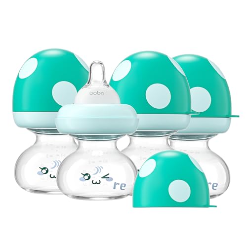 YOHKOH Newborn Glass Baby Bottles with Slow Flow Nipple for 0+ Months, Wide Neck Feeding Bottle, 2.7oz/80ml (Blue, 2.7oz (Pack of 4))