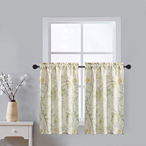 Leeva Green Blossoms Small Tier Curtains for Bedroom Porch, Watercolor