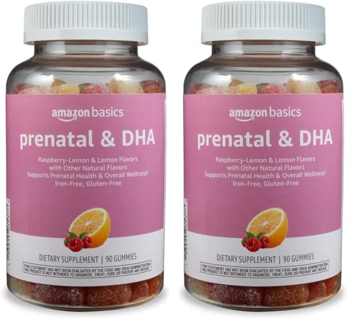 Amazon Basics Prenatal & DHA Gummy, Rasberry & Lemon Flavor, 90 Count (Previously Solimo) (Pack of 2)