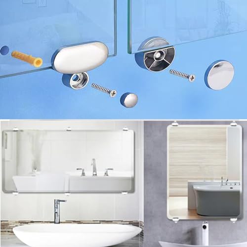 Image of Mirror Clips, Silver Wall-Mounted Mirrors Bracket, Dresser Mirror Fixed Fitting for 0.12 inch-0.2 inch Thick Mirror Glass Clips Clamps 6PCS