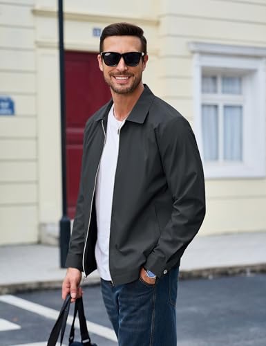 Image of MAGCOMSEN Men's Lightweight Jackets Full Zip Up Laydown Collar Jacket Light Work Windbreaker with Zip Pockets