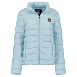 Geographical Norway ATIKAMAP Femme – Doudoune Légère Matelassée Mi-Saison – Blouson Chaud Daily Wear – Veste Outdoor Coupe-Vent avec Capuche Amovible – Style Urbain Automne Hiver (Bleu_Glacier XXL)