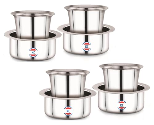 Image of KC Stainless Steel Dabara Set | Tea, Coffee Dabara Set | South Indian Coffee Glass Tumbler Set of 4 | 200 ML Capacity