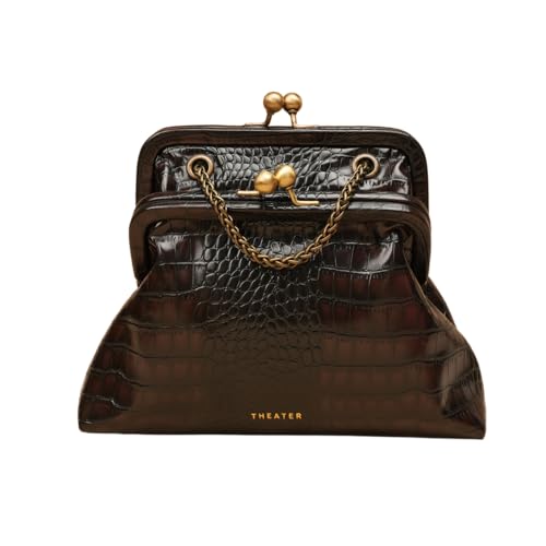 Image of Theater Francesca Vintage Kisslock Clutch Bag for Women Elegant Chain Shoulder Handbag with Structured Frame