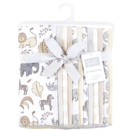 Image of Hudson Baby Unisex Baby Flannel Burp Cloth 12pk, Neutral Safari, One Size