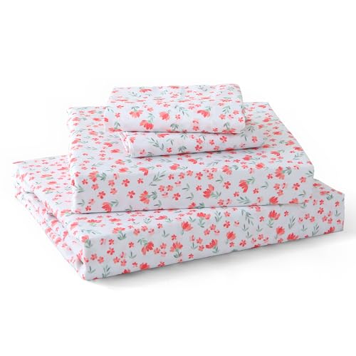 Image of MUXHOMO Full Size 4 Piece Sheet Set, Soft Breathable Bed Sheet Set for Bedroom with Deep Pocket Up to 16 inch, Wrinkle-Free & Cooling Bedding for Oeko-TEX Certified - Rose Bloom