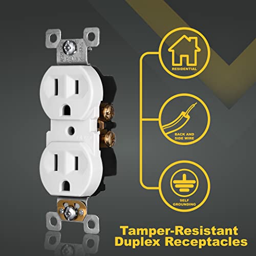 Faith [10-Pack] Duplex Receptacle Outlet, Tamper-Resistant 3-Prong Outlet Receptacle, 3-Wire, Self-Grounding, 2-Pole,15A 125V, Ul Listed, White #TOP2