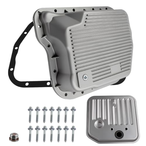 Upgraded aluminum alloy transmission oil pan, including gasket and drain plug, For Dodge Ram 1500 2500 3500 (1998-2006), Durango Dakota B1500 B2500 B3500 (1998-2003) four speed automatic transmission