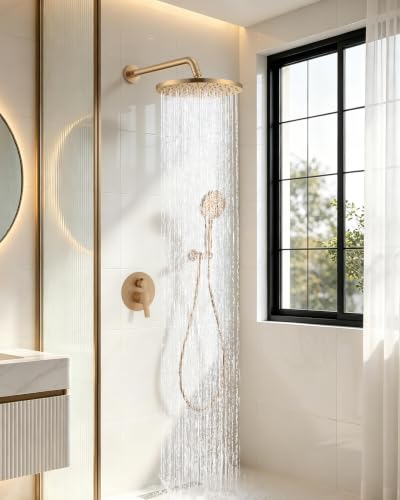 Image of Iriber Champagne Gold Shower head with Handheld,Shower System Faucet Set
