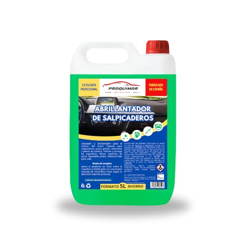 Proquimar | Limpiador y Abrillantador de Salpicaderos. Protección Antipolvo y Antiarañazos. Hidrata Plásticos, Cuero y Gomas. Aroma Agradable. Uso Profesional. Formato Ahorro 5L