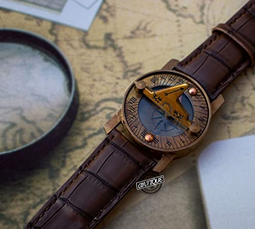 Presente para hombres/mujeres correa de cuero marrón reloj de pulsera Sundial brújula | Marine Sailor Camping Navidad regalo decorativo brújula Cover