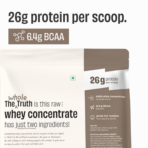 Image of The Whole Truth Whey Protein Concentrate | Unflavoured | 500g (1.1 lbs) | 26g Protein | 6.4g BCAA | Clean & Easy to Digest