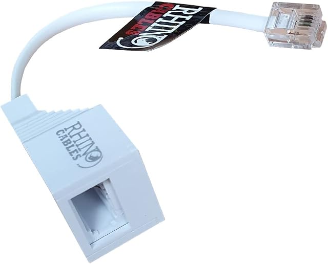 rhinocables RJ11 to BT Adapter Plug, Single UK Telephone Jack to RJ11 Socket with Tail Lead Converter or Extender for Phones, White