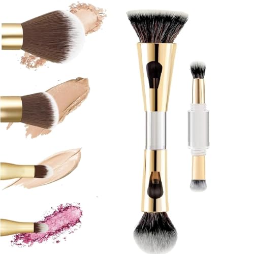 Image of 4 in 1Multifunctional Travel Makeup Brush Set with Foundation Brush, Powder Brush, Eyeshadow Blending Brush and Flat Brush | Feathery Soft Bristle Makeup Brushes Set for Women