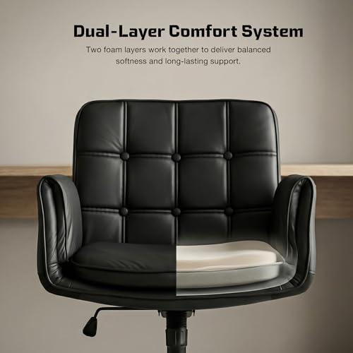 Image of DROGO Zen Atora Ergonomic Criss Cross Legged Office Chair for Work with 5 Gear Armrest & Wide Thick Cushion Seat | PU Leather Computer Chair with Adjustable Height, Recline & Heavy Metal Base (Black)