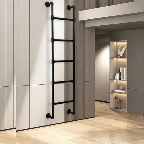 Black Wrought Iron Climbing Ladder - Adjustable 100cm to 300cm - Sturdy Bunk Bed Loft Ladder for Indoor/Outdoor Use - Safe Egress Solution (1.05m/3.4ft)