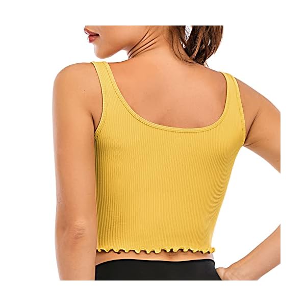 RUNNING GIRL Workout Crop Top for Women, Seamless Thick Strap Yoga Ribbed Tank Tops Longline Sports Bra(BX2756_Yellow_S)