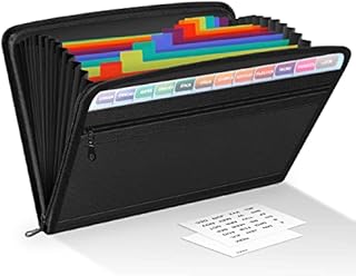 Fun File Organiser Document Organiser Box Files Folder ,Expanding File Folders for Paperwork A4,Filing Boxes with 13 Pockets,Expandable Concertina File for Paper,Receipt and Documents Storage,Black