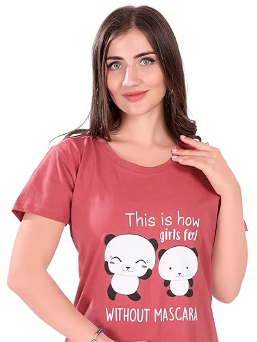 Image of Printed Knee Length Pocket Night Dresses for Women | Cat Lovers | Premium Soft Cotton Nighty | Sky Blue