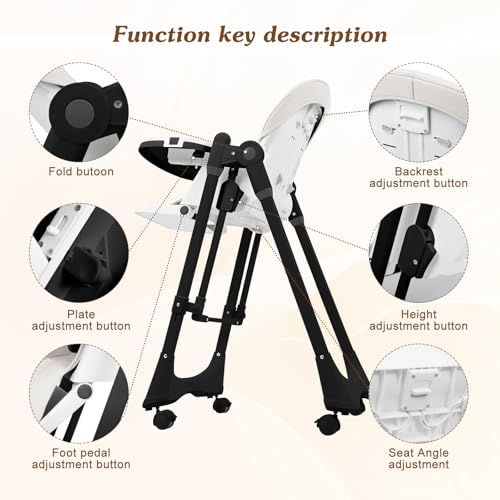 Image of 3-in-1 Baby High Chair | Convertible Baby High Chair for Babies and Toddlers | Brake Wheels, Easy Clean, Space Saving | Adjustable, Removable Tray (Black White)